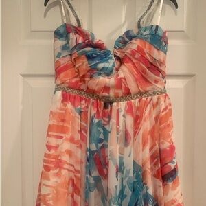 Live Reign Size 13 Colorful Strapless Dress Mini Dress with Beaded Waist